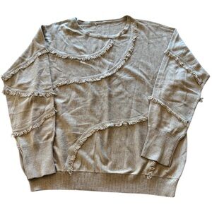 Chico’s Fringed Detail Cream Women's Sweater L